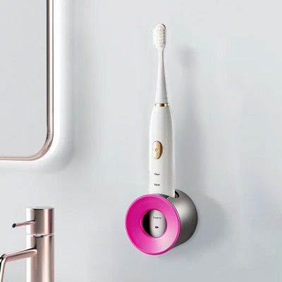 Επιτοίχια Βάση Στήριξης Οδοντόβουρτσας Αυτοκόλλητη 6.5x5.5cm Μαύρο-Φούξια XW-253-MAG