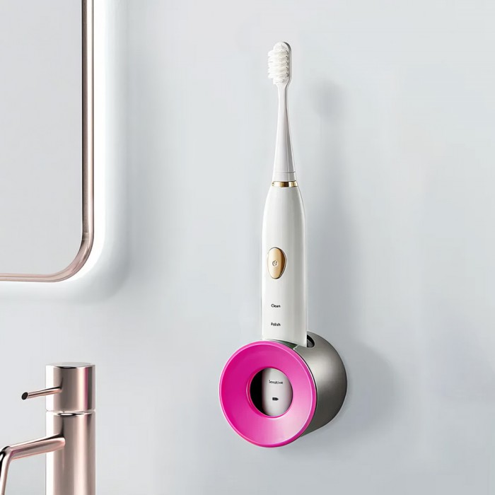 Επιτοίχια Βάση Στήριξης Οδοντόβουρτσας Αυτοκόλλητη 6.5x5.5cm Μαύρο-Φούξια XW-253-MAG