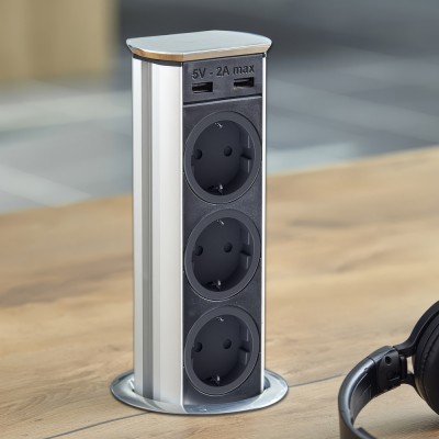 Πρίζα αναδυόμενη με 3 Sockets + 2 USB Νικελ Ματ  SFL Brick 0244-0030