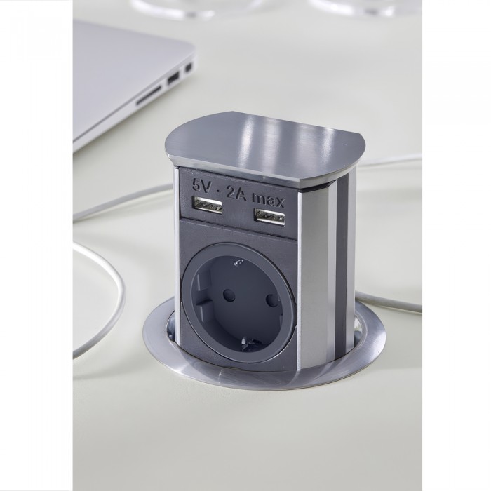 Πρίζα αναδυόμενη με 3 Sockets + 2 USB Νικελ Ματ  SFL Brick 0244-0030