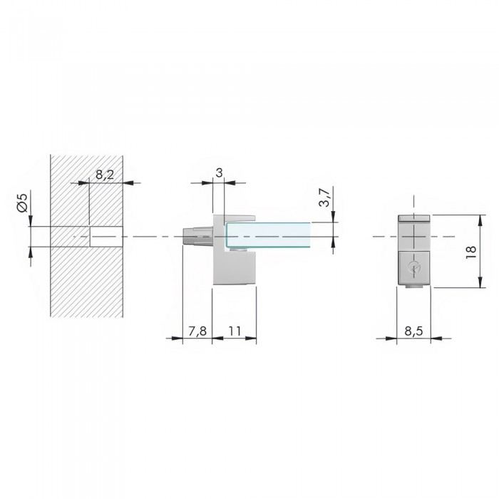 Στήριγμα Γυάλινου Ραφιού για γυαλί πάχους 5-6mm Μαύρο Νίκελ Ø5mm Italiana Ferramenta GRACE 16120030YQ (Τιμή/Τεμάχιο)
