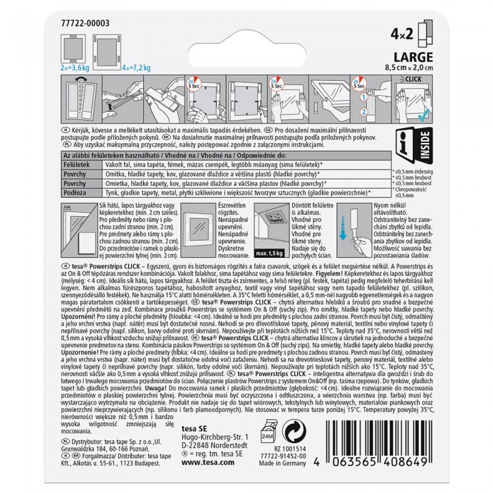 Αυτοκόλλητες Λωρίδες Στερέωσης Tesa Powerstrips CLICK 4 Τεμάχια 77722-00003-00