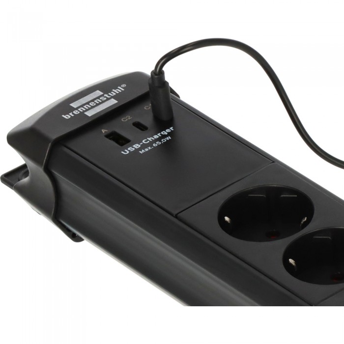 Πολύπριζο 6 θέσεων με 2 θύρες USB C PD 65W και USB A 18W και Καλώδιο 3m Brennenstuhl Premium-Line 1951160613