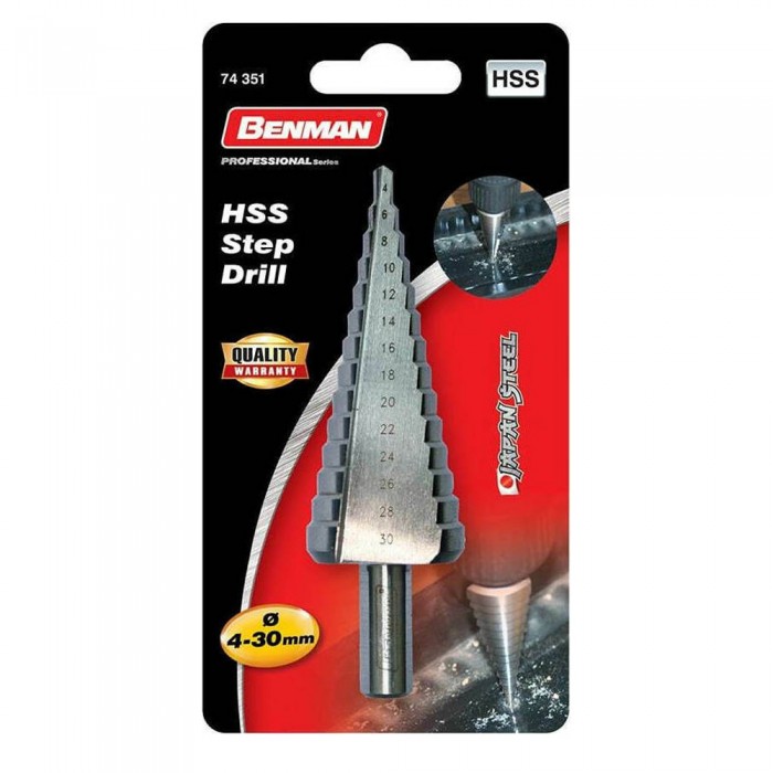Κωνικό Τρυπάνι HSS με Κυλινδρικό Στέλεχος για Μέταλλο και Δομικά Υλικά 4mm-30mm BENMAN 74351