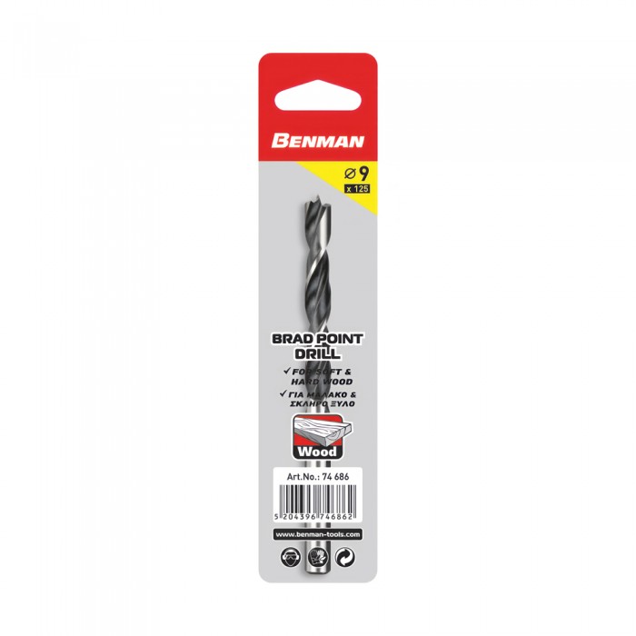 Τρυπάνι Ακίδος Ξύλου Ø9mm x 125mm Benman 74686