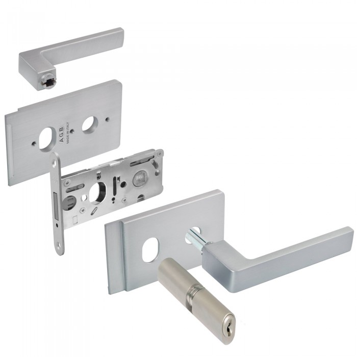 Κλειδαριά με Πόμολο AGB Vitra με πρόσοψη 100x18mm και κύλινδρο κλειδιού 70mm σε χρώμα νίκελ ματ