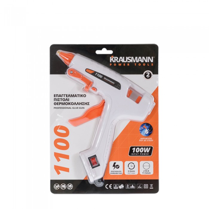 Επαγγελματικό Πιστόλι Θερμοκόλλησης GLUE GUN Dripless 100W (1100) Krausmann GT12210