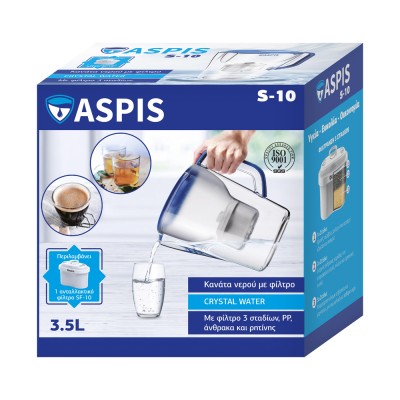 Κανάτα Φίλτρανσης Νερού 3 Σταδίων 3.5lt 25.8x13.5x25.5cm Διάφανο - Μπλε ASPIS S-10 17-105-006