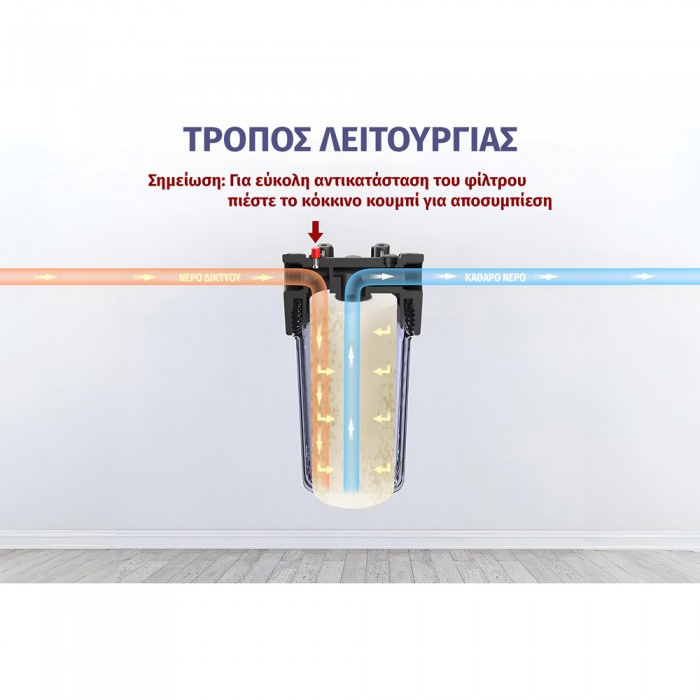 Φιλτροθήκη Κεντρικής Παροχής Big 10"-1" 34x17.7cm 8BAR Max Μαύρο-Διάφανο ASPIS 7-105-020