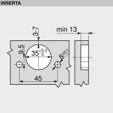 Μεντεσές BLUM CLIP TOP INSERTA με ενσωματωμένο φρένο 110° Ίσιος με πάτημα 16mm και έκκεντρο τακάκι σταυρό expando επινικελωμένος 71B3590