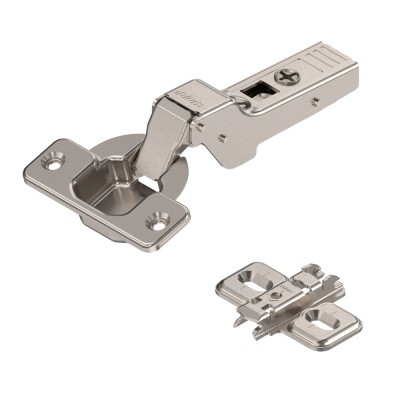 Μεντεσές BLUM CLIP TOP Βιδωτός 107° Ίσιος με πάτημα 8mm (γόνατο) και τακάκι σταυρό Βιδωτό επινικελωμένος 75T1650