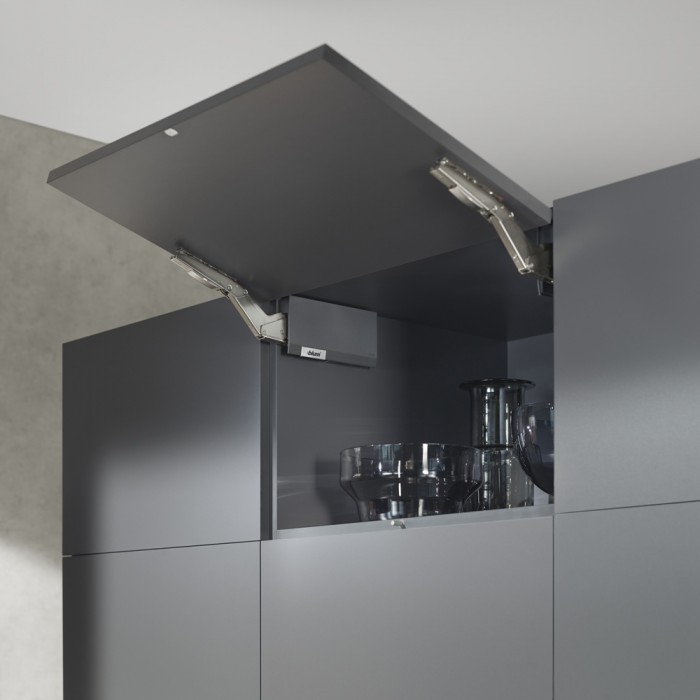 Σύστημα ανύψωσης για Πορτάκια Χωρίς Πόμολο Blum Aventos HK Top με Tip-On σε χρώμα Dark Grey