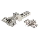 Μεντεσές BLUM CLIP top BLUMOTION Βιδωτός 107° με Ενσωματωμένο Φρένο για Μέσα Πόρτα 75B1750NI και Τακάκι Σταυρωτό Βιδωτό με Επιμήκη Οπή Ρύθμισης 173L6100NI Επινικελωμένο