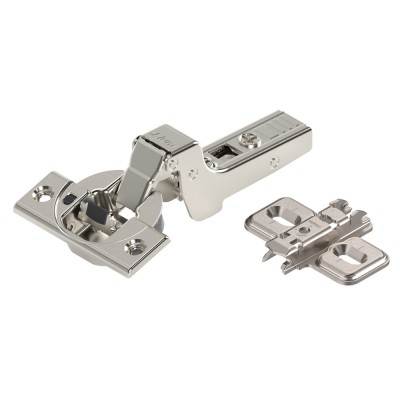 Μεντεσές BLUM CLIP top BLUMOTION Βιδωτός 107° με Ενσωματωμένο Φρένο για Μέσα Πόρτα 75B1750NI και Τακάκι Σταυρωτό Βιδωτό με Επιμήκη Οπή Ρύθμισης 173L6100NI Επινικελωμένο
