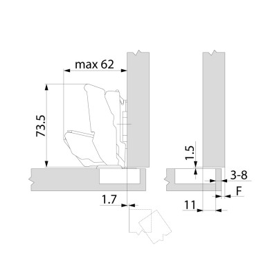 Μεντεσές για Φαρδιά Προφίλ Πόρτας για μηδενική Προεξοχή 125° με Πάτημα 16 mm Blum CLIP top BLUMOTION 71B7550D
