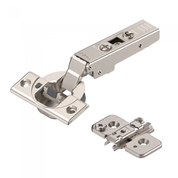 Μεντεσές BLUM CLIP TOP Βιδωτός 107° με ενσωματωμένο φρένο Ίσιος με πάτημα 16mm 75B1550 και Έκκεντρο Τακάκι Βιδωτό 173H7100 επινικελωμένο