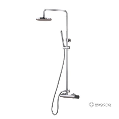 Μπαταρία Ντουζιέρας Θερμομικτική Oso 2 Εξόδων με Κολώνα Φ20/25 Mm Ρυθμιζόμενου Ύψους 83-144 Cm Ανακλινόμενη Κεφαλή Φ20 Cm &Τηλέφωνο με Άθραυστο Σπιράλ 1.5m Eurorama 178065-100 Chrome