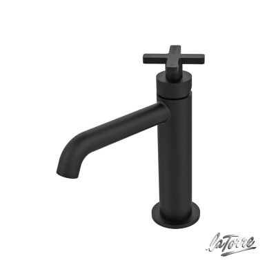 Μπαταρία Νιπτήρος Θερμομικτική Elle Cross με Βαλβίδα Clic-Clac La Torre 38004-400 Black Matt