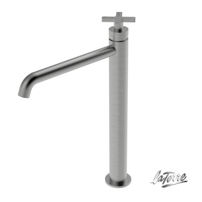 Μπαταρία Νιπτήρος Θερμομικτική Elle Cross Υψηλή Για Επιτραπέζιους Νιπτήρες με Βαλβίδα Clic-Clac La Torre 38016-110 Inox finish