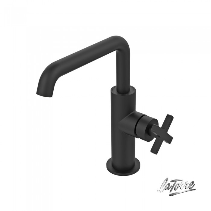 Μπαταρία Νιπτήρος Θερμομικτική Elle Cross με Βαλβίδα Clic-Clac La Torre 38020-400 Black Matt