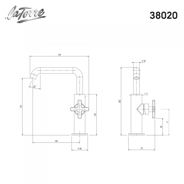 Μπαταρία Νιπτήρος Θερμομικτική Elle Cross με Βαλβίδα Clic-Clac La Torre 38020-400 Black Matt