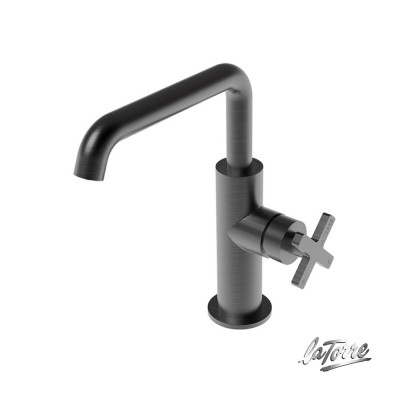 Μπαταρία Νιπτήρος Θερμομικτική Elle Cross με Βαλβίδα Clic-Clac La Torre 38020-410 Black Brushed