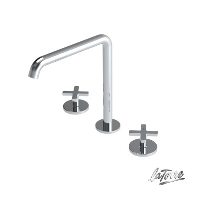 Μπαταρία Νιπτήρος Θερμομικτική Επικαθήμενη 3 Οπών Elle Cross με Βαλβίδα Clic-Clac La Torre 38102-100 Chrome