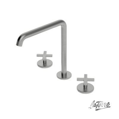 Μπαταρία Νιπτήρος Θερμομικτική Επικαθήμενη 3 Οπών Elle Cross με Βαλβίδα Clic-Clac La Torre 38102-110 Inox finish