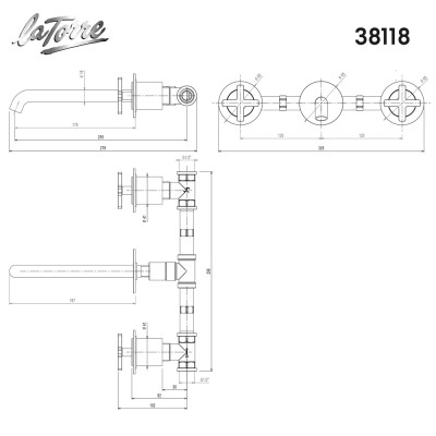Μπαταρία Νιπτήρος Θερμομικτική Εντοιχισμού 3 Οπών Elle Cross La Torre 38118-110 Inox finish