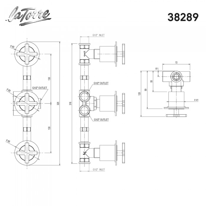 Μίκτης Εντοιχισμού 3 Οπών με Εκτροπέα 3 Εξόδων Elle Cross La Torre 38289-400 Black Matt