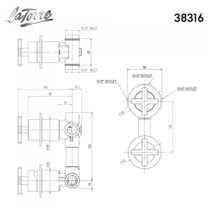 Μίκτης Εντοιχισμού 2 Οπών με Εκτροπέα 3 Εξόδων Elle Cross La Torre 38316-400 Black Matt