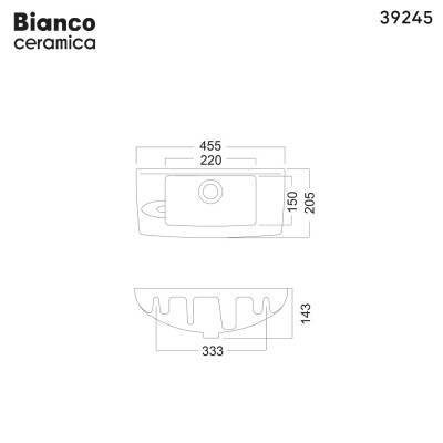 Νιπτήρας Μπάνιου 44x20 Κρεμαστός Bianco Ceramica 39245-300 Λευκό Γυαλιστερό