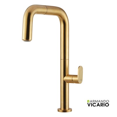 Μπαταρία Νεροχύτη Θερμομικτική Eva με Υψηλό Περιστρεφόμενο Ρουξούνι Και Συρόμενο Ντους Vicario 400746-201 Gold