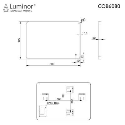 Καθρέπτης Cob Light 60x80 cm Φωτιζόμενος Led με Μαύρο μεταλλικό Πλαίσιο Luminor COB6080 Black Matt