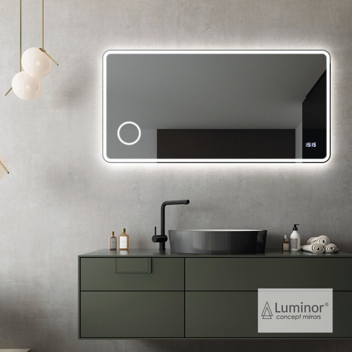 Καθρέπτης Cult 120x80 cm Φωτιζόμενος Led με Ενσωματωμένο μεγεθυντικό X3 Καθρέπτη Μακιγιάζ Φ18 Ψηφιακό Ρολόι Και με Ενσωματωμένο Σύστημα Ηχείων Bluetooth Luminor CULM12080