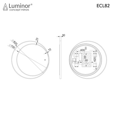 Καθρέπτης Eclipse Φ82 Φωτιζόμενος Led με Bronze Πλαίσια Ανοξείδωτου Χάλυβα με Ασύμμετρη Εσοχή Luminor ECL82 Antique Brass