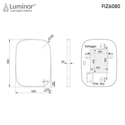 Καθρέπτης Fiz 60x80 cm Φωτιζόμενος Led με Πλαίσιο Αλουμινίου Luminor FIZ6080-111 Inox Brushed