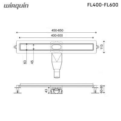 Κανάλι Ντους Flat Linear 60cm Wirquin FL600-811 Rose Gold Brushed PVD