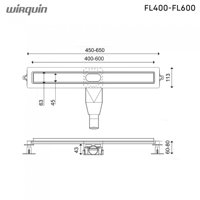 Κανάλι Ντους Flat Linear 60cm Wirquin FL600-811 Rose Gold Brushed PVD