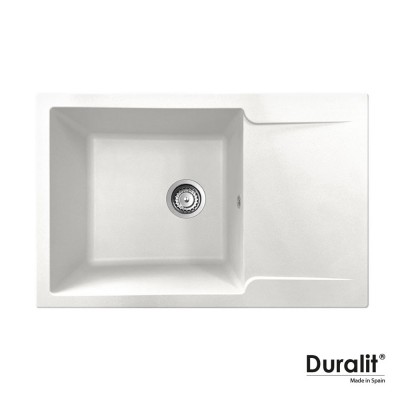 Νεροχύτης Συνθετικός Αντιστρεφόμενος με Μια Γούρνα & Πάγκο Εργασίας. Διάσταση 79x50 cm Για Ερμάριο 60 cm Duralit KN105-300 White Ένθετος Germany