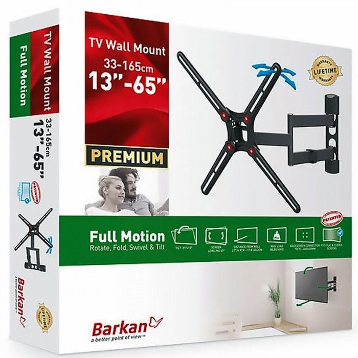 Βάση Τηλεόρασης Τοίχου για 13” έως 65” VESA 400x400mm Τεσσάρων Κινήσεων Barkan TV- FLAT/CURVED