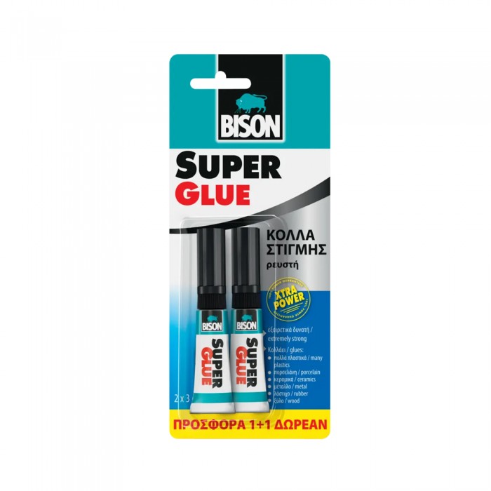 Κόλλα στιγμής Ρευστή extra power 1+1 Δώρο super glue Bison 3g