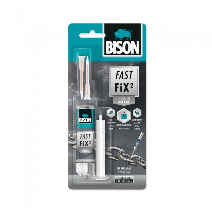 Κόλλα Γρήγορη και ισχυρή 2 συστατικών για Μέταλλα FAST FIX² LIQUID METAL Bison