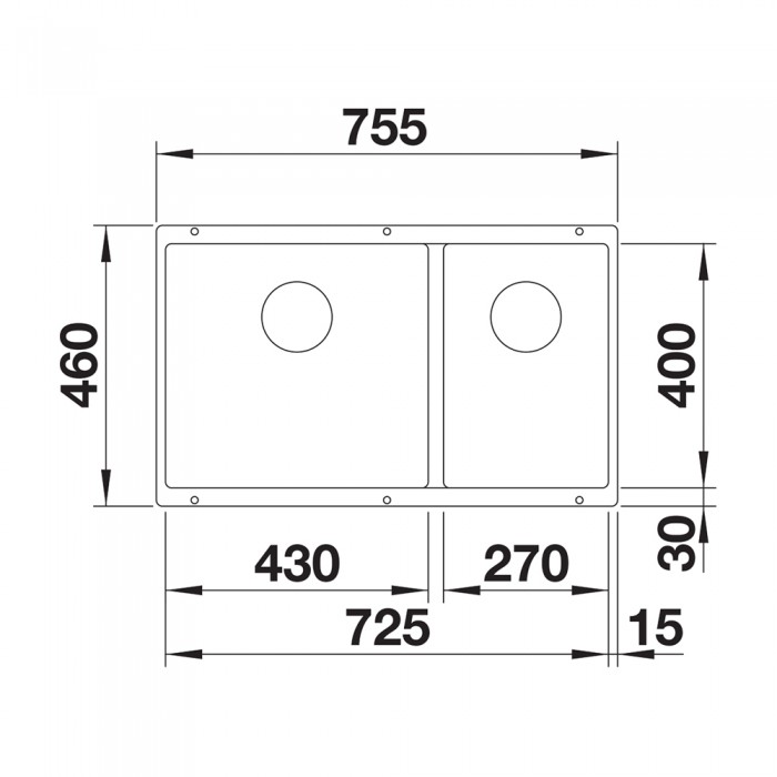 Γρανιτένιος νεροχύτης υποκαθήμενος 75.5x46cm BLANCO SILGRANIT σειρά SUBLINE 430/270-U Soft White 527167