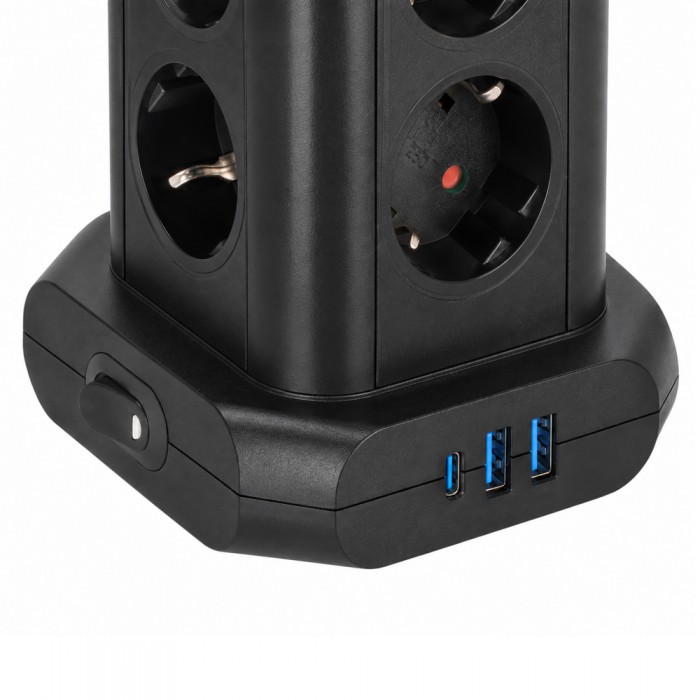 Πύργος Πολύπριζο 8 Θέσεων με 2x USB-A & 1x USB-C PD 20W Καλώδιο 2m  Μαύρο Brennenstuhl 1153560010