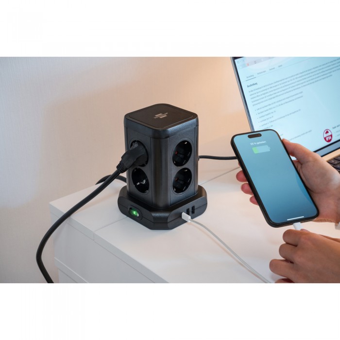 Πύργος Πολύπριζο 8 Θέσεων με 2x USB-A & 1x USB-C PD 20W Καλώδιο 2m  Μαύρο Brennenstuhl 1153560010