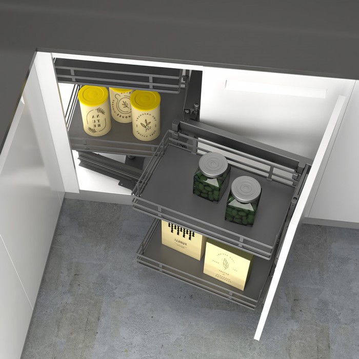 Magic Corner με Φρένο για Τυφλό Ντουλάπι με Πόρτα 40cm με Βάση σε Χρώμα Ανθρακί Compagnucci Premium Line 597 Series