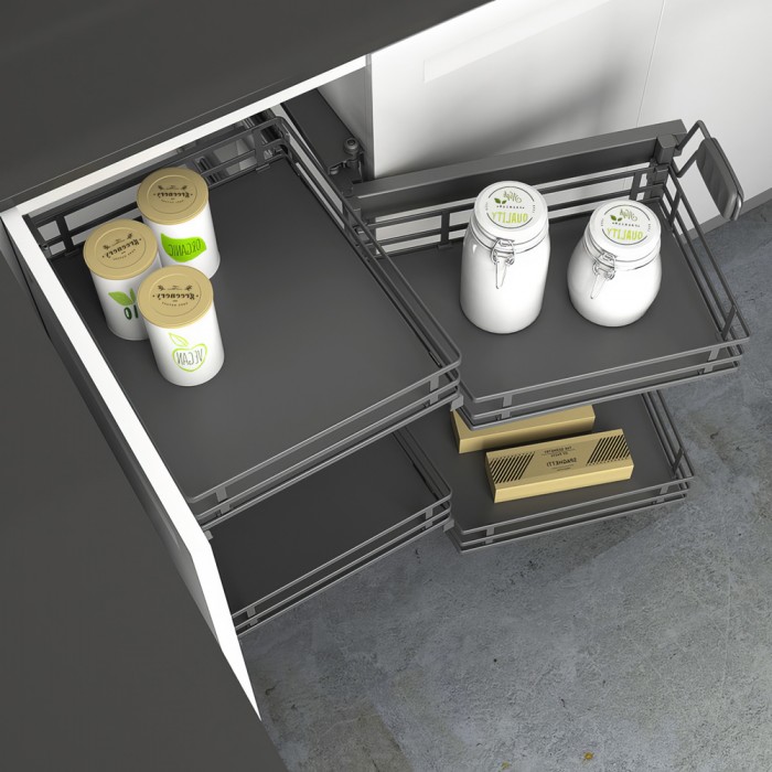 Magic Corner Ολικής Εξαγωγής με Φρένο για Τυφλό Ντουλάπι με Πόρτα 45cm με Χερούλι και Βάση σε Χρώμα Ανθρακί Compagnucci Premium Line 599H Series