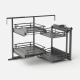 Magic Corner Ολικής Εξαγωγής με Φρένο για Τυφλό Ντουλάπι με Πόρτα 45cm με Χερούλι και Βάση σε Χρώμα Ανθρακί Compagnucci Premium Line 599H Series