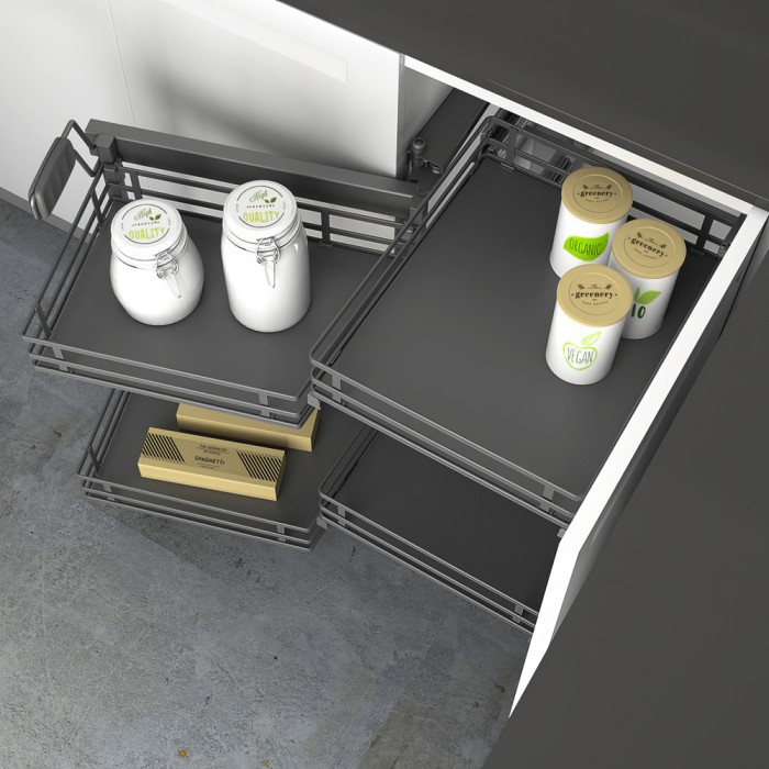 Magic Corner Ολικής Εξαγωγής με Φρένο για Τυφλό Ντουλάπι με Πόρτα 45cm με Χερούλι και Βάση σε Χρώμα Ανθρακί Compagnucci Premium Line 599H Series